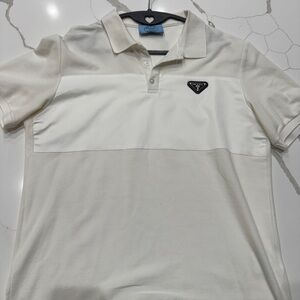 Prada Cream Polo Shirt with Logo Patch